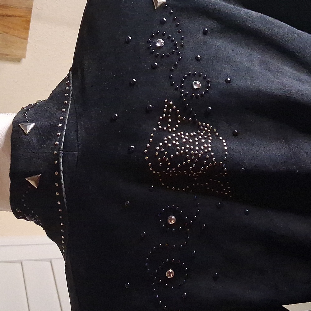🖤🤠Augustina Vintage Western Blk Leather Jacket W/Wrap Around Fringe Skirt M-L - Picture 6 of 10